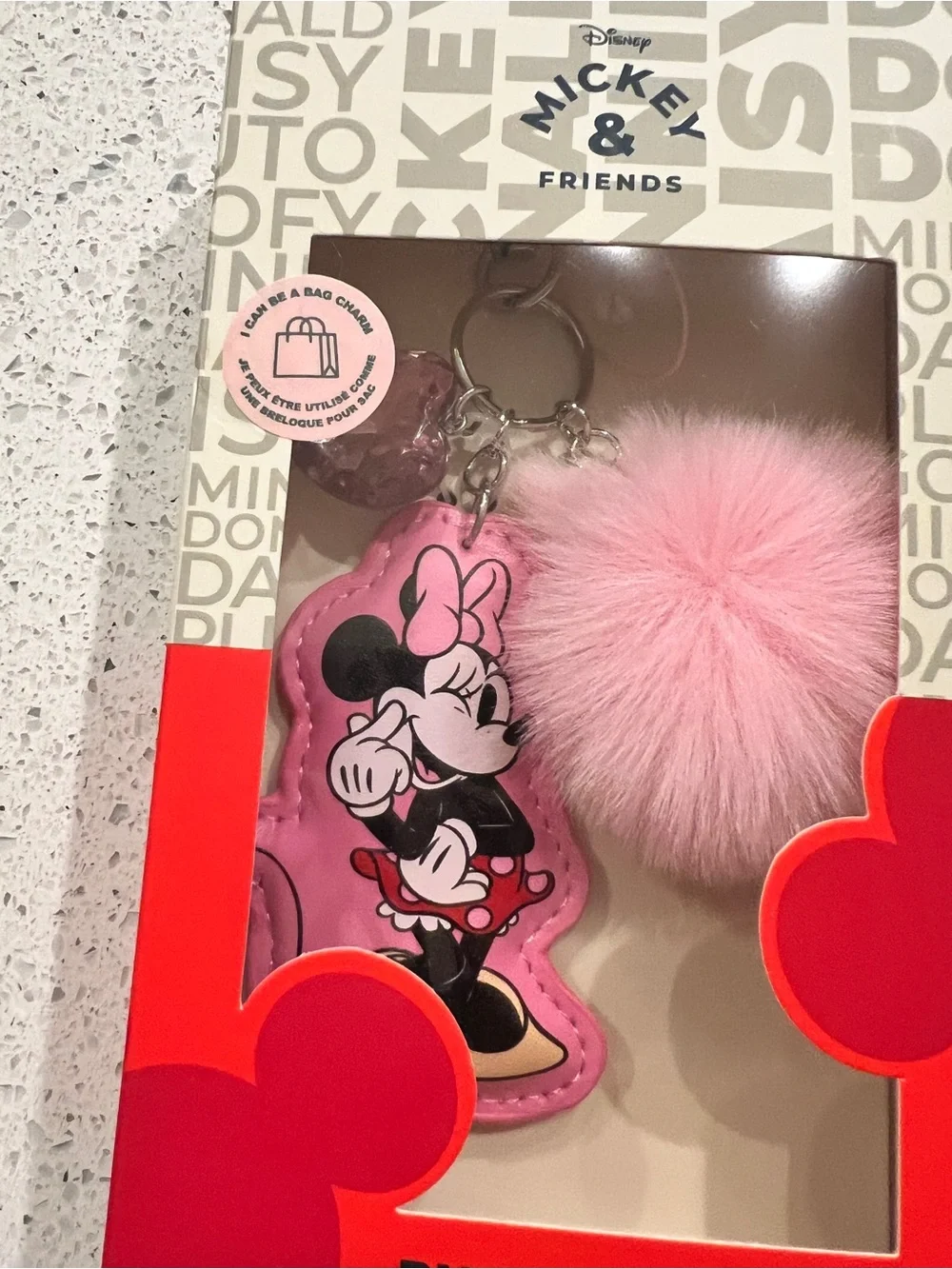 Disney Minnie Mouse Pink Faux-Leather Pom Pom Keychain